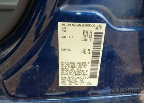 2020 Nissan Altima S Fwd из США, поврежденный, VIN 1N4BL4BV0LC100950